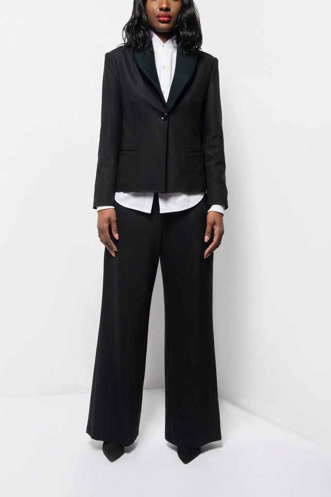 Black Wool Wide Leg Pant