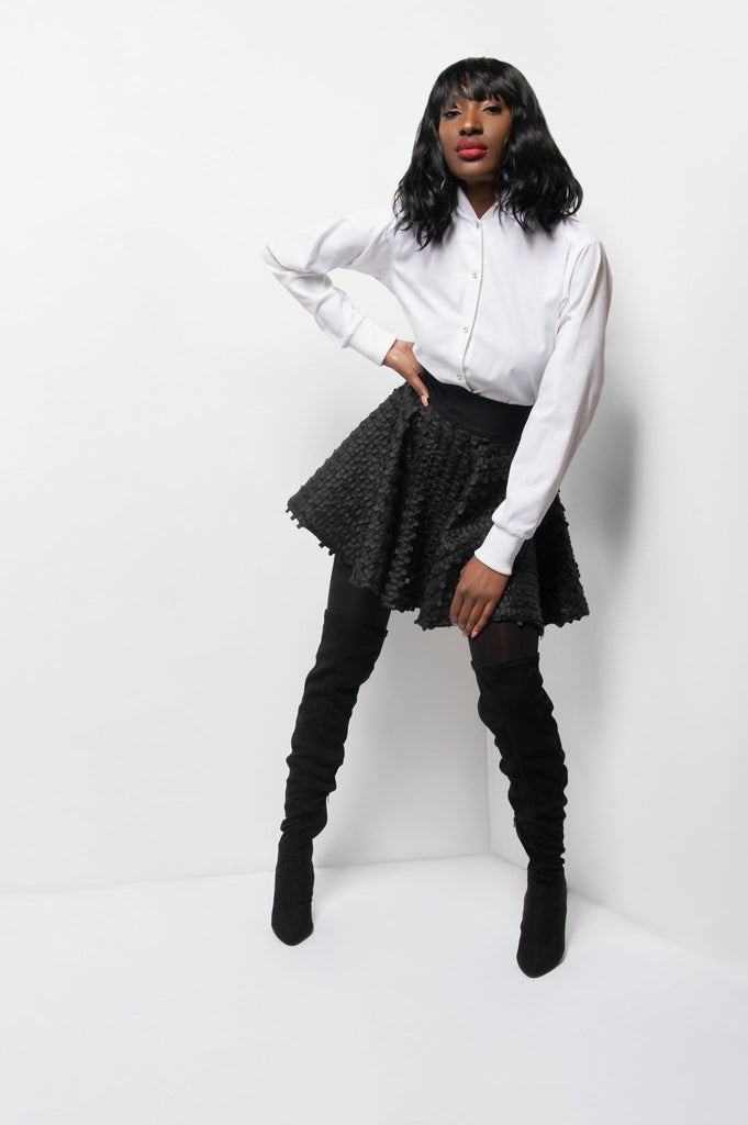 Black Textured Mini Skirt